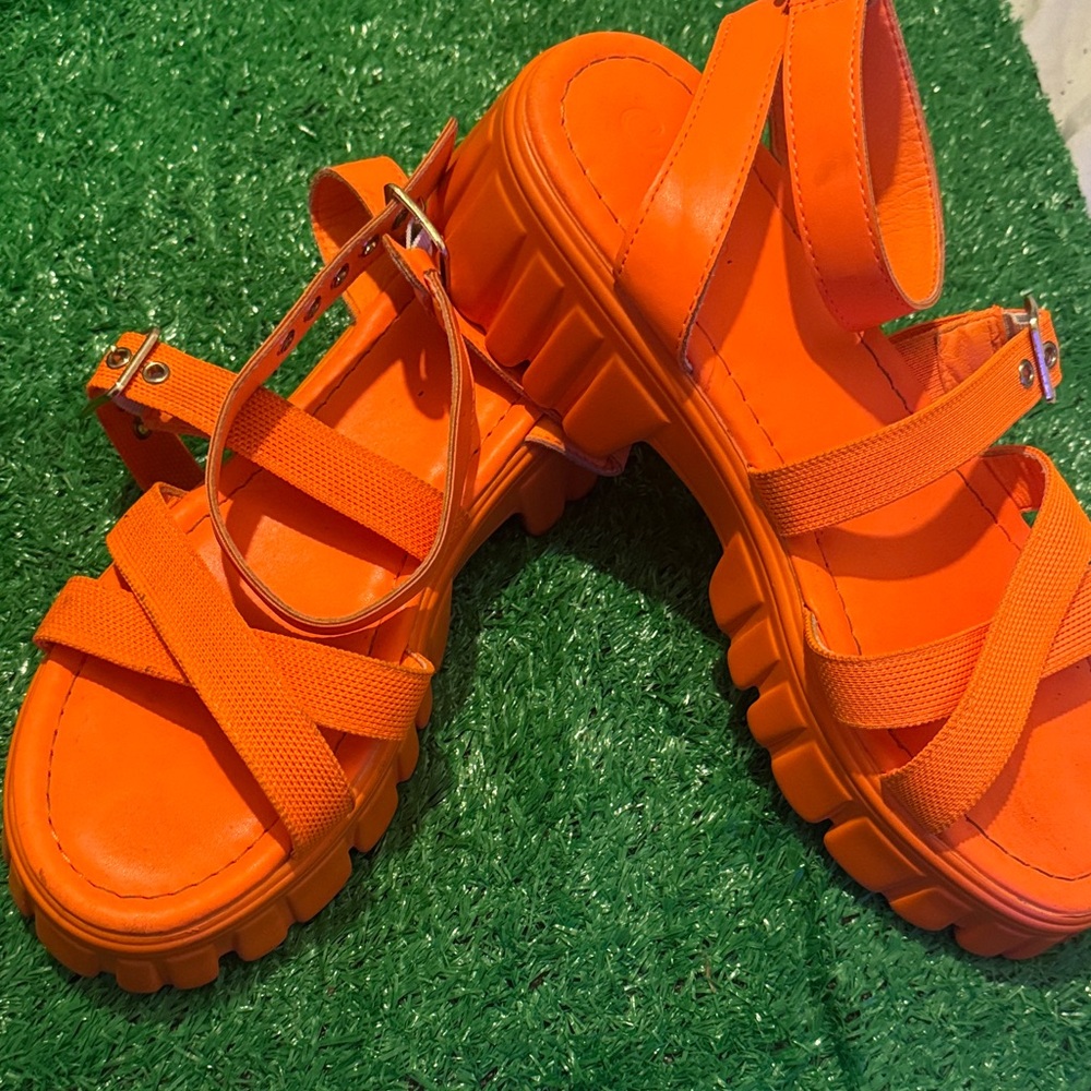 Orange Strappy Platform Sandals